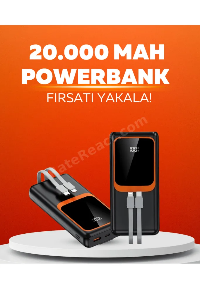 ACONCEPT 20.000 mAh Powerbank – 22.5W Hızlı Şarj, Çok Kablolu, (32255) Dijital Göstergeli