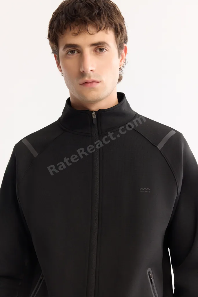 Erkek Siyah Dik Yaka Fermuarlı Bi-Stretch Regular Fit Sweatshirt A52Y1335