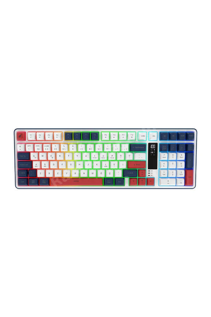 HK257 Membrane LCD RGB Kablosuz/Bluetooth Kırmızı Mavi Full Türkçe Gaming Klavye