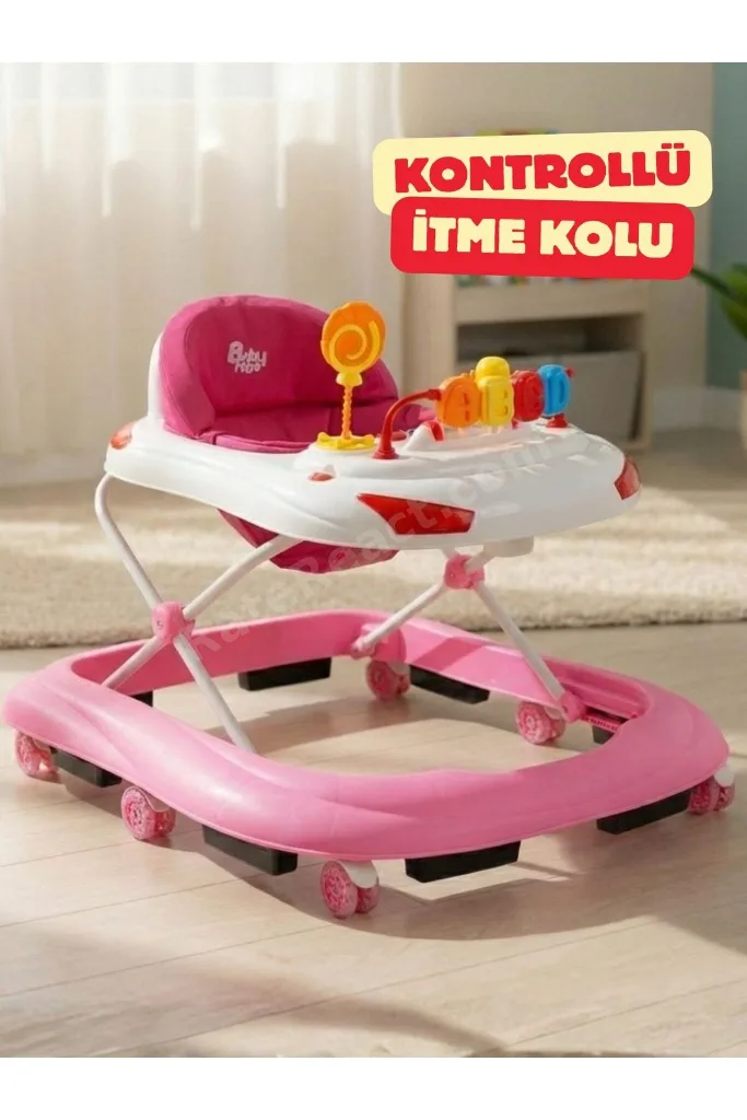3 kademeli Kontrollü İtme Kollu Bebek Yürüteç | Oyuncaklı, Güvenli ve Ergonomik