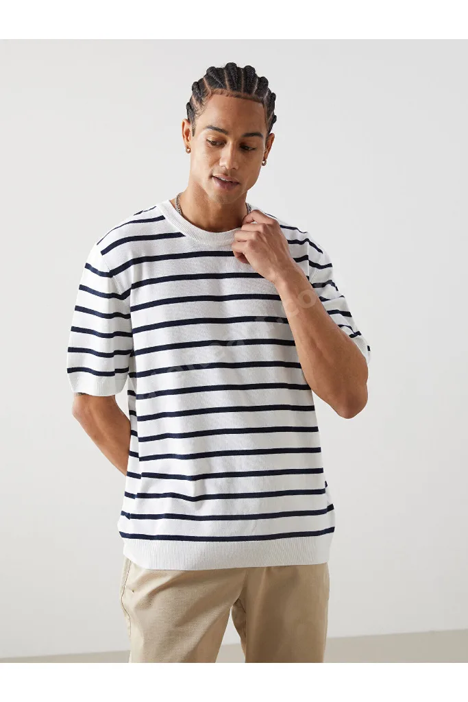 Timeless Clothing & Zamansız Seçimler Sıfır Roba Yaka Kısa Kollu Çizgili Erkek Triko Kazak