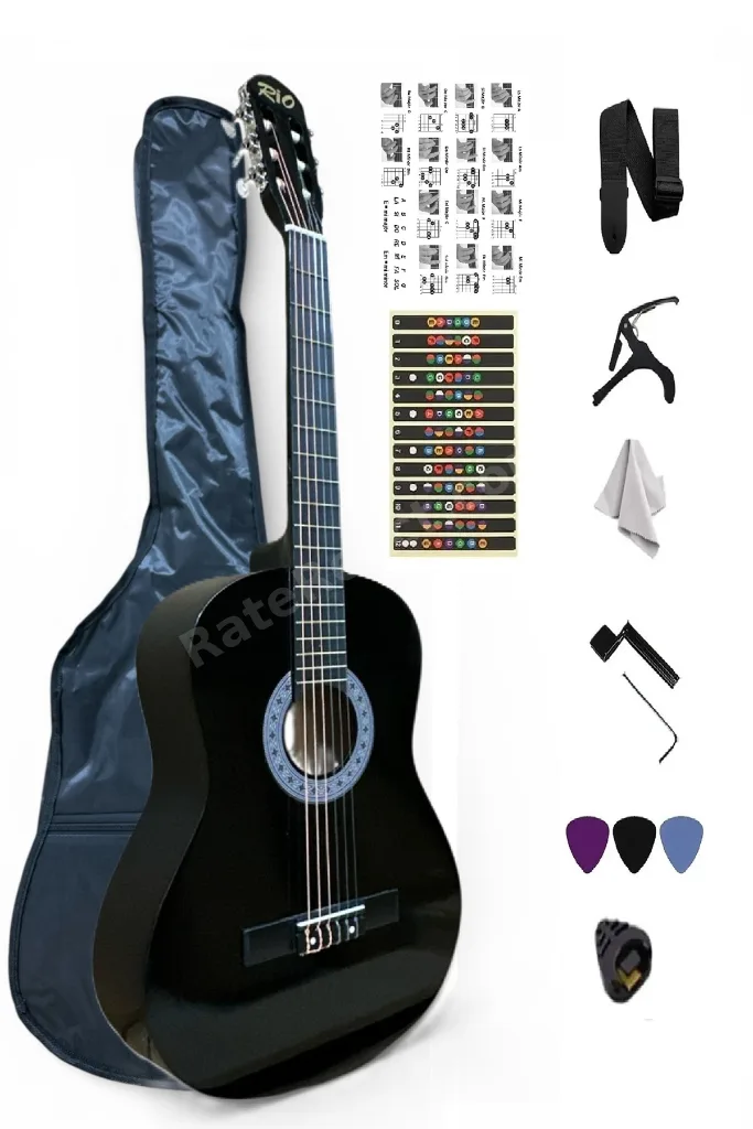 4/4 Siyah Sap Ayarlı Klasik Gitar Seti Kılıf Pena