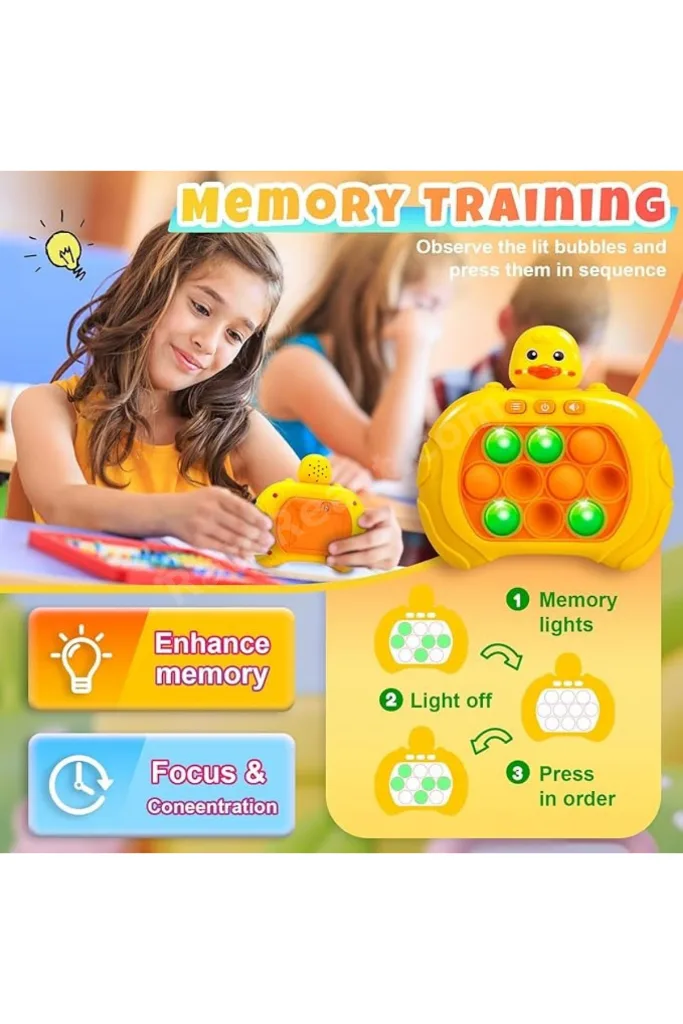 Işıklı Sesli Müzikli ÖRDEK Popit Pilli Eğitici Stres Giderici Quick Push Konsol SARI ÖRDEK