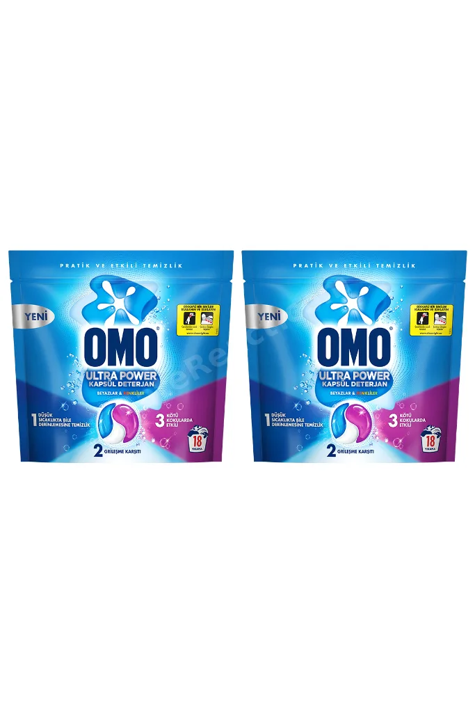 Ultra Power Kapsül Deterjan Beyazlar ve Renkliler 18 Yıkama x2
