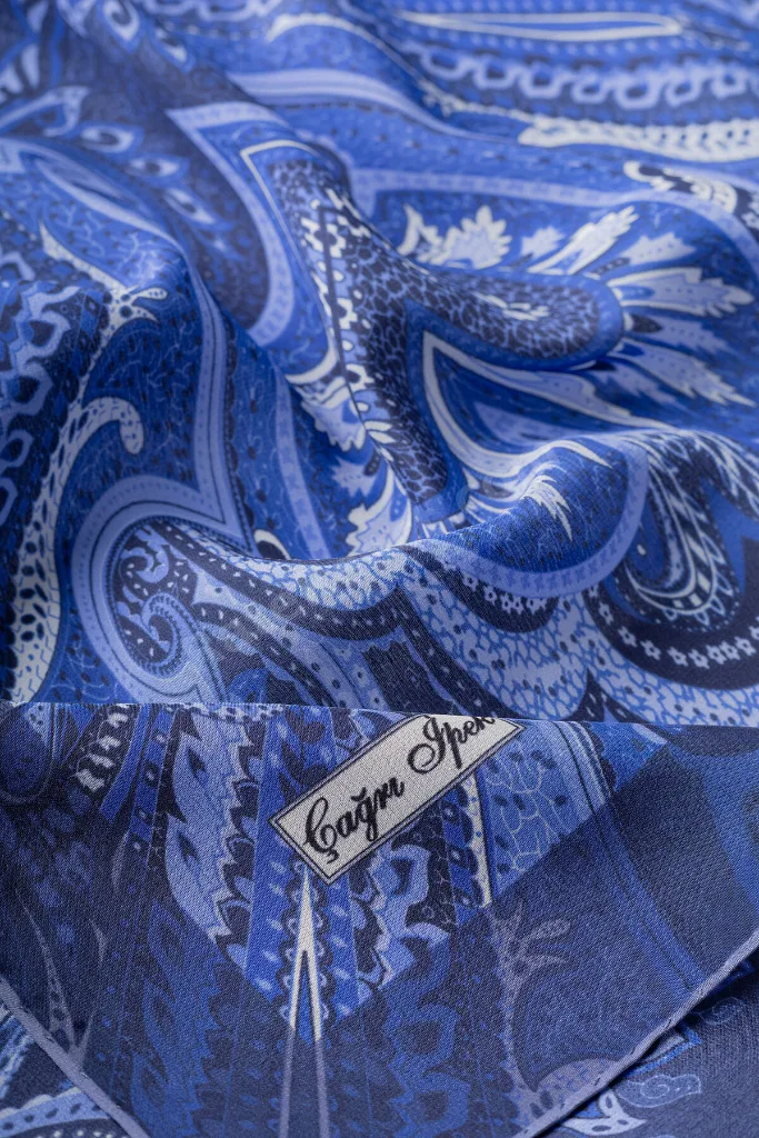 Saks Gece Bahçesi Desen Crep İpek Şal