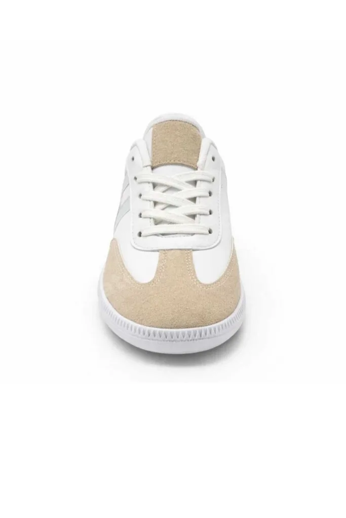 Kadın Günlük Spor Ayakkabı Bağcıklı Rahat Taban Casual Sneaker - Bej/Beyaz Mint Turuncu Detaylı