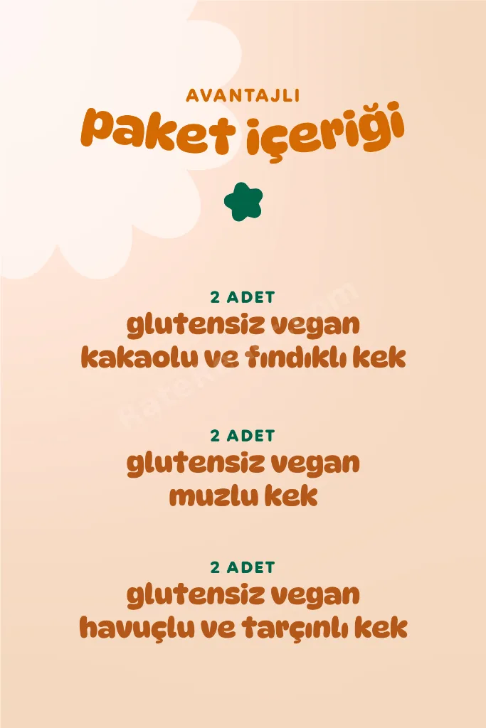 Organik Glutensiz Vegan Kek Atıştırmalık Paketi - 6 adet (3 çeşit)