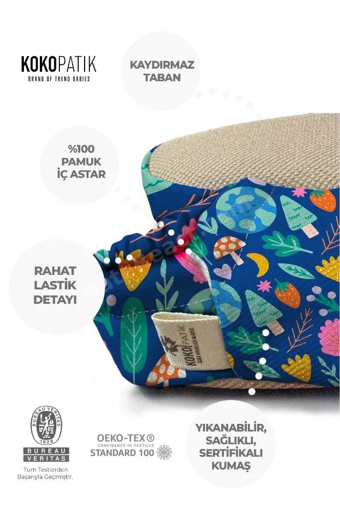 Orman Rüyası Desen Patik-Organik Pamuk Bebek Patiği, Kaydırmaz Taban, Yenidoğan Patik
