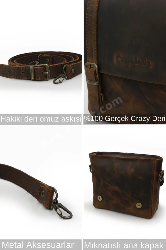 6019 Gordion Kahverengi Hakiki Gerçek Deri El Yapımı Orta Boy Omuz Çapraz Askılı Çanta