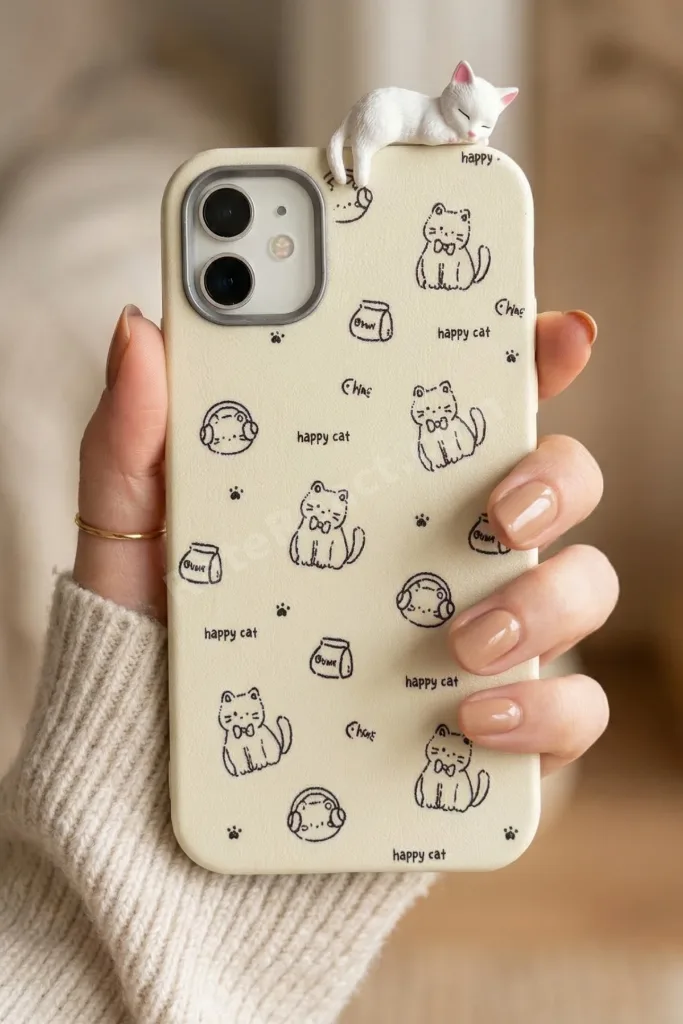 iPhone 11 3D Uyuyan Kedi Figürlü Happy Cat Desenli Silikon Telefon Kılıfı