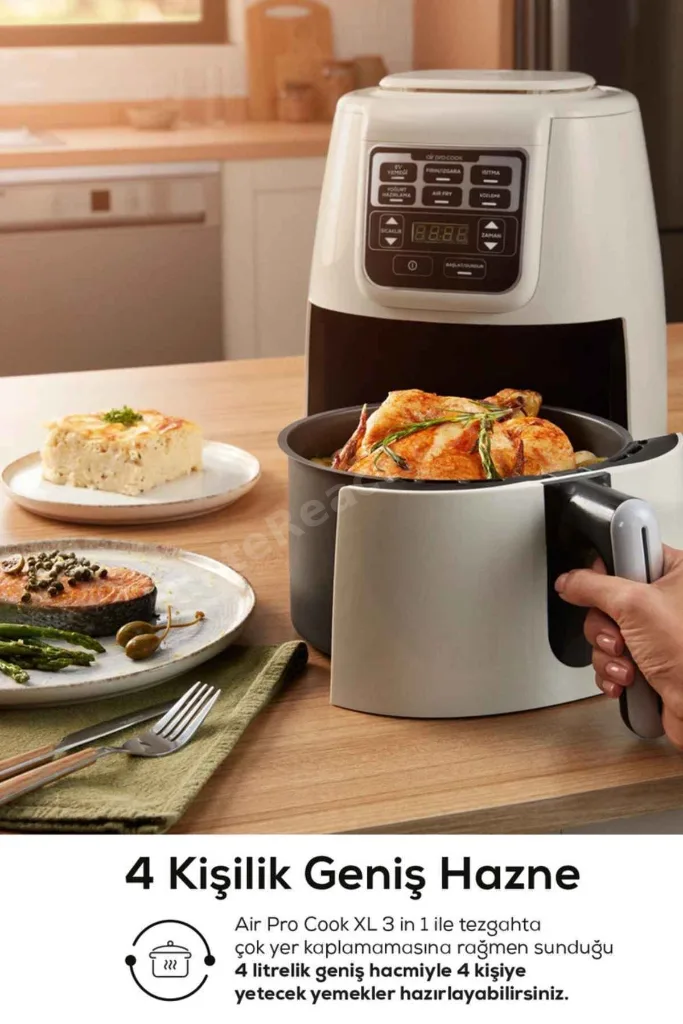 Air Pro Cook 3 In 1 Xl Ev Yemeği, Közleme, Sulu Yemek Tencereli Airfryer Black Shine 4 Kişilik