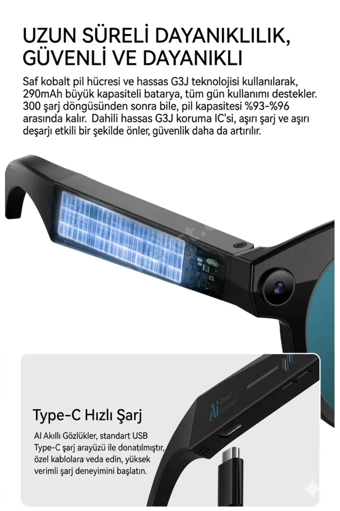 Kameralı Gözlük Bluetooth Yapay Zeka Bağlantılı HD 1080P Kayıt