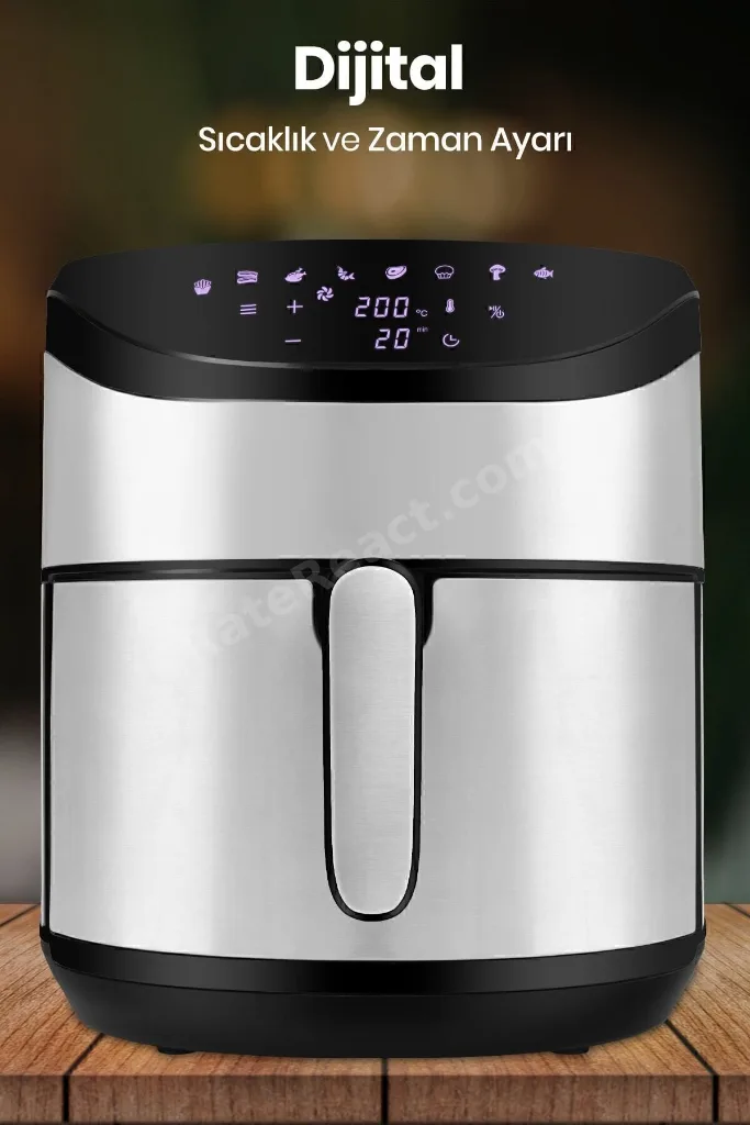Foodfry İnox XXL Özel Tasarım Tutma Kolu Sessiz Fanlı Dokunmatik Airfryer Yağsız Sıcak Hava Fritözü
