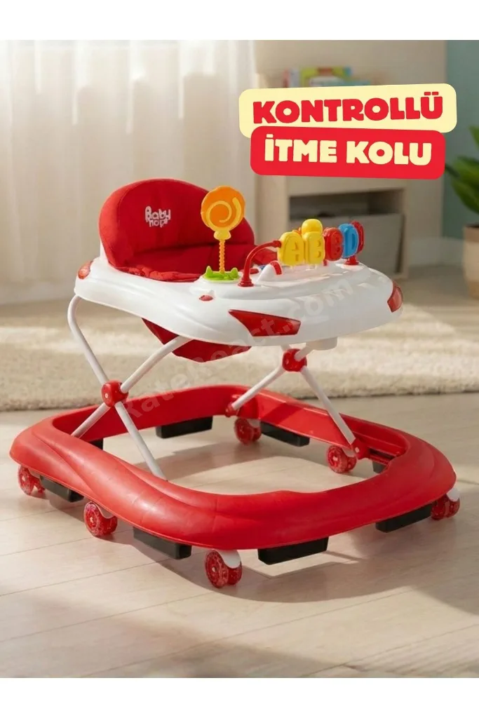 3 kademeli Kontrollü İtme Kollu Bebek Yürüteç | Oyuncaklı, Güvenli ve Ergonomik