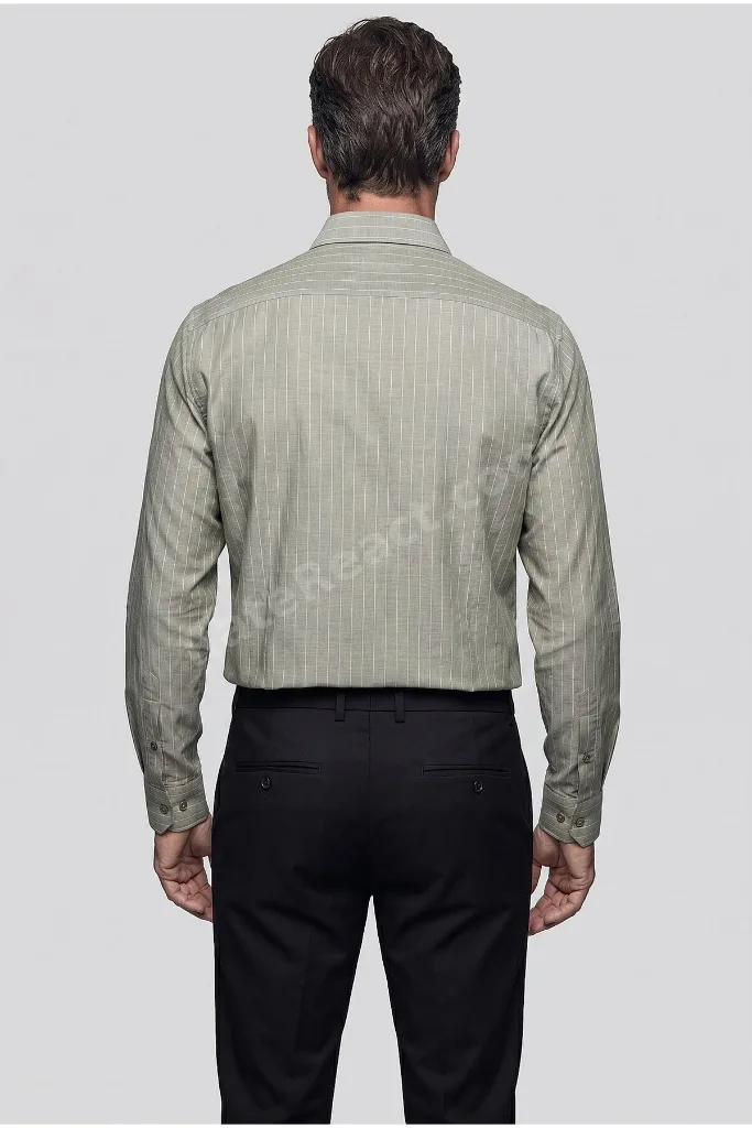 Yeşil Regular Fit Uzun İtalyan Yaka Gömlek