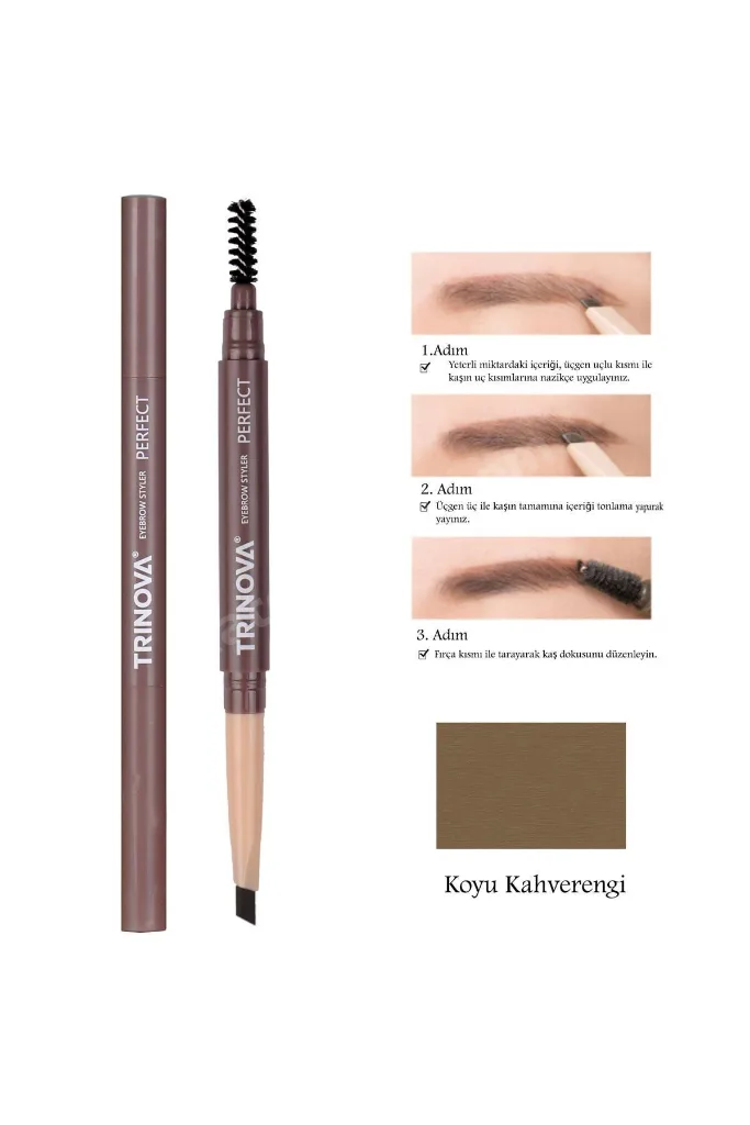 Koyu Kahve Fırçalı Kaş Kalemi Double-ended Eyebrow Pencil