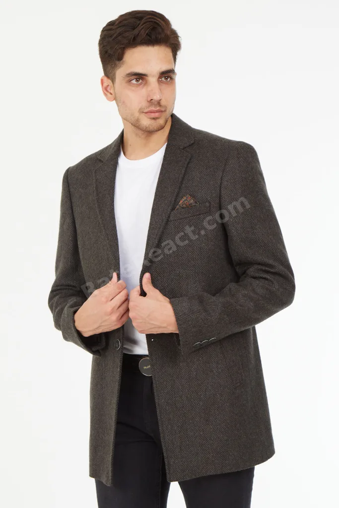 Slim Fit  Ceket Yaka Balıksırtı Kısa Palto