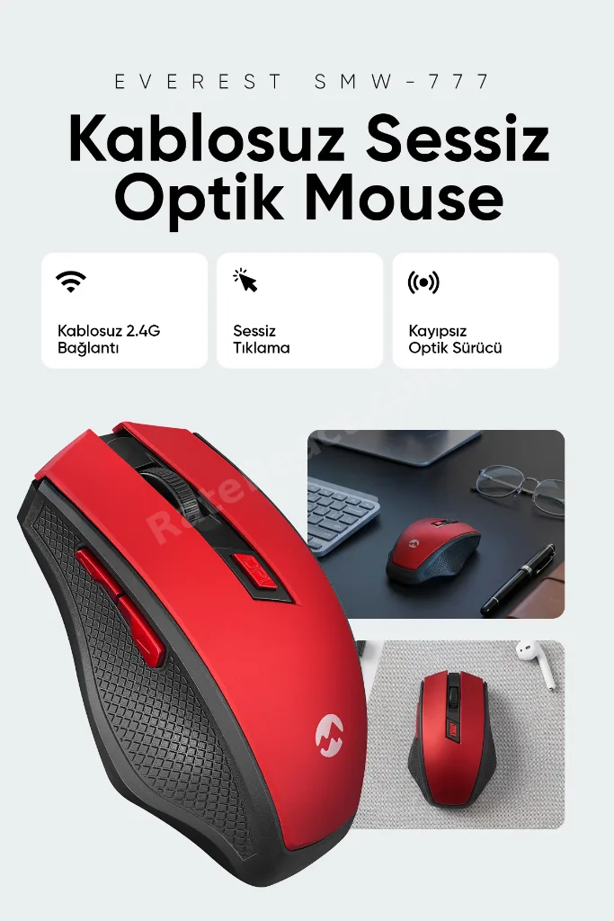 SMW-777 Kırmızı kablosuz 2,4Ghz optik mous