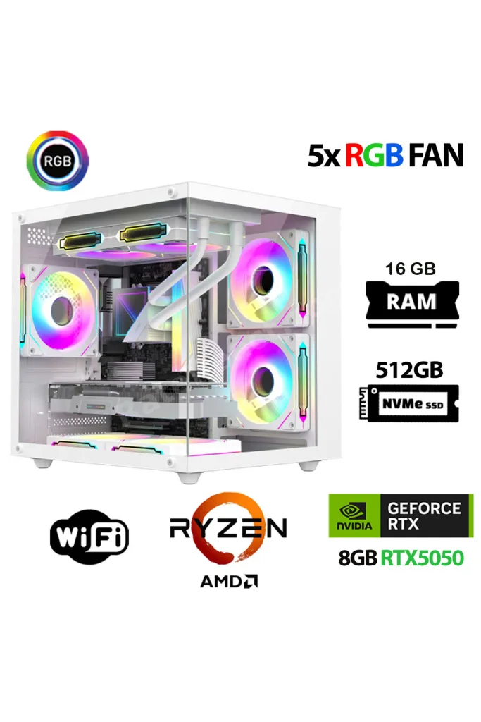 Eco X80 Ryzen 5 5500 16GB Ram 512GB M.2 NVMe SSD 8GB RTX5050 Oyuncu Masaüstü Bilgisayarı