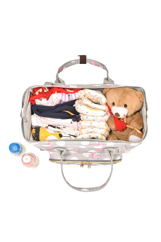 Baggage Bag Flamingo Gri Omuz Askılı Anne Bebek Bakım Çantası