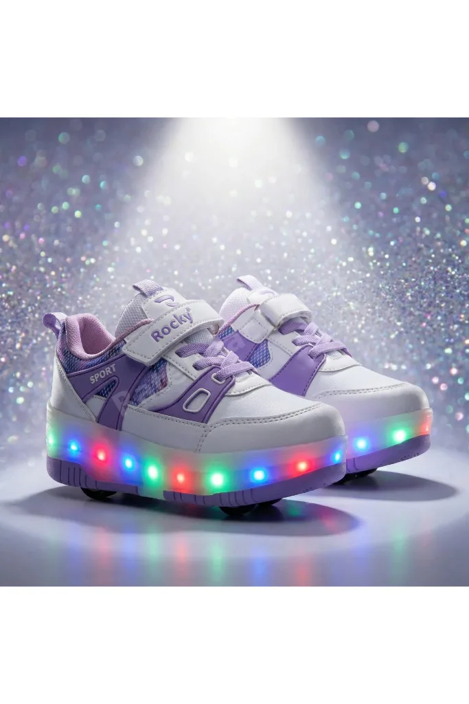 Mor LED Işıklı Patenli Çocuk Ayakkabısı – Tekerlekli Ortopedik Taban Spor Sneaker