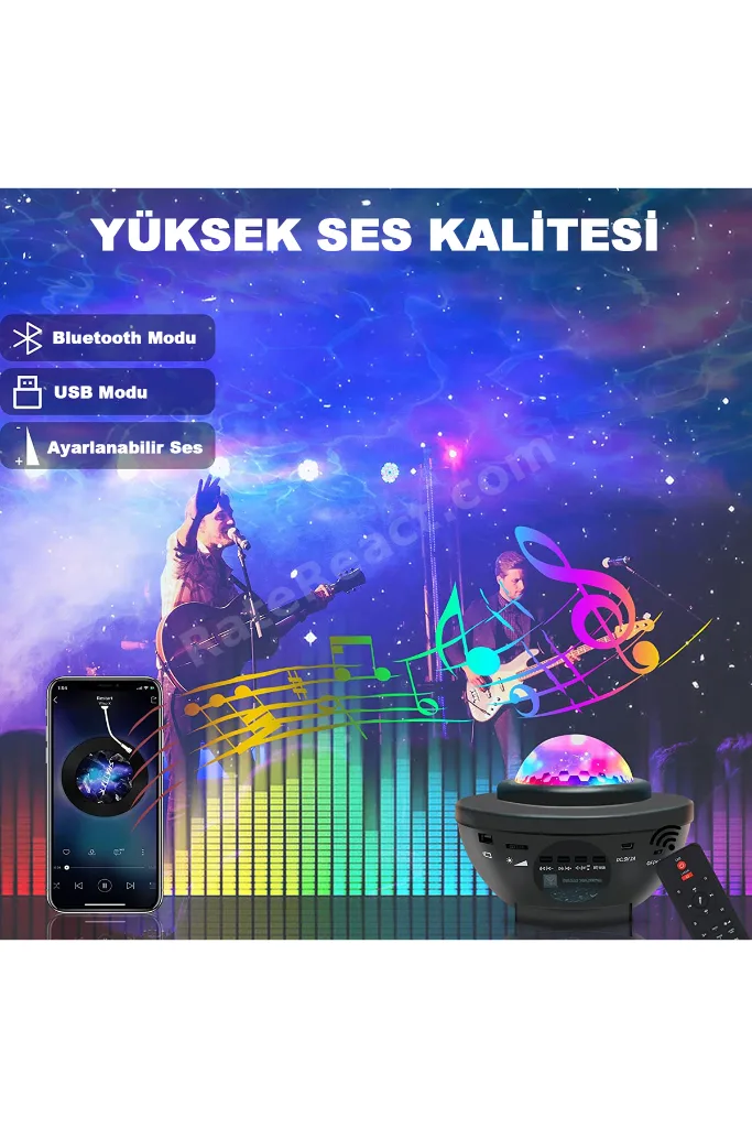 Projektör Gece Lambası Bluetooth Hoparlör Bluetooth Lazer Işıklı Sese Duyarlı Hoparlör Disko Lambası