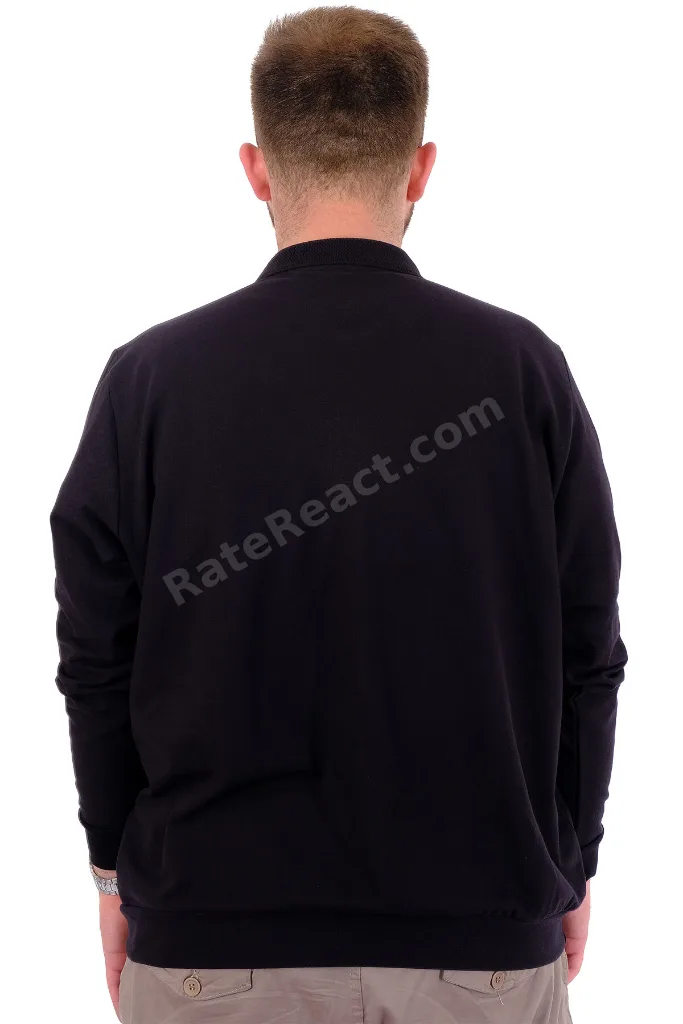 Mode XL Büyük Beden Erkek Polo Yaka Sweatshirt Nakışlı U24340 Siyah