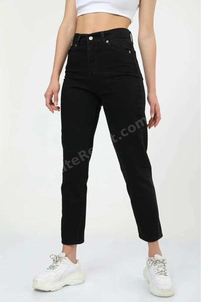 Giulia Ramrod Siyah Mom Jeans Yüksek Bel Boyfriend Pantolon