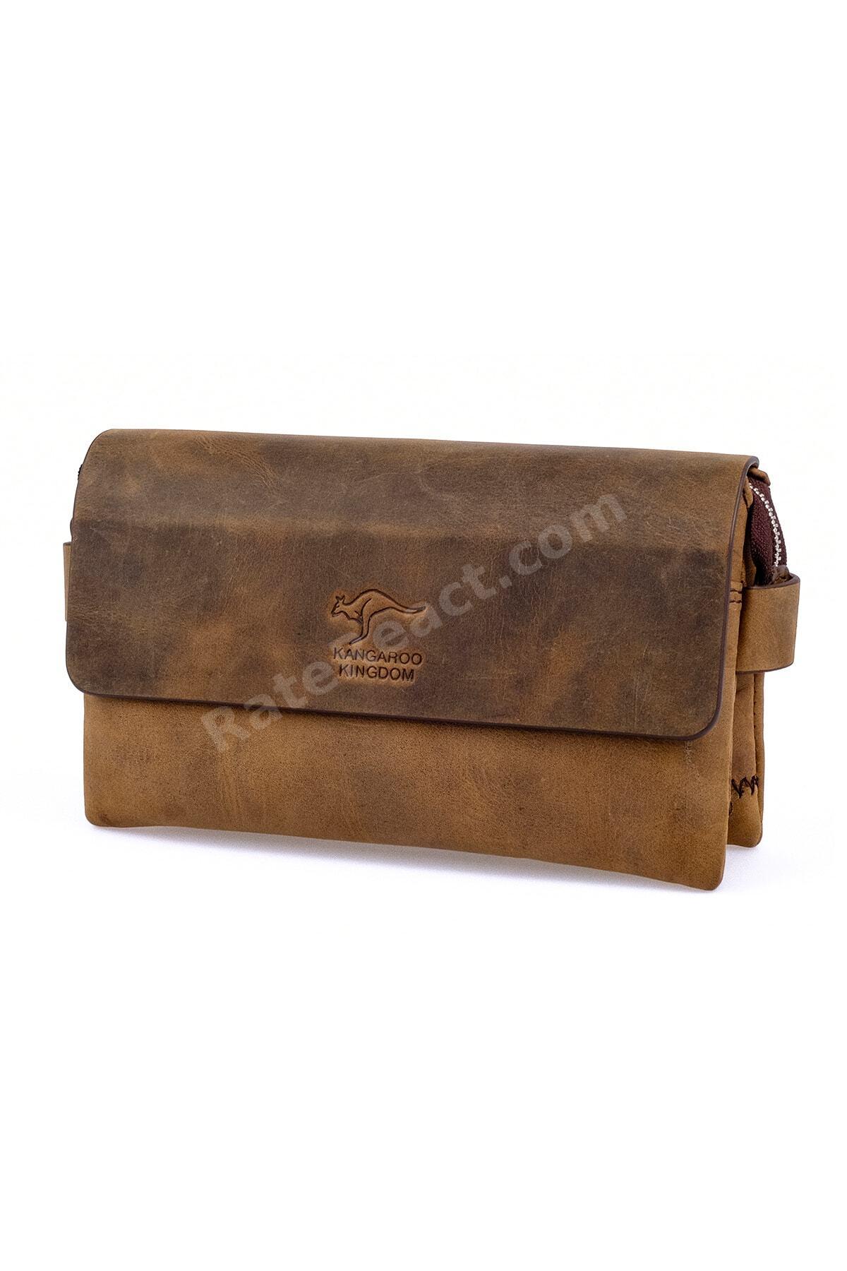 Erkek Portföy El Çantası Clutch Koyu Camel Hakiki Dana Deri Crazy Horse 9288-zkc
