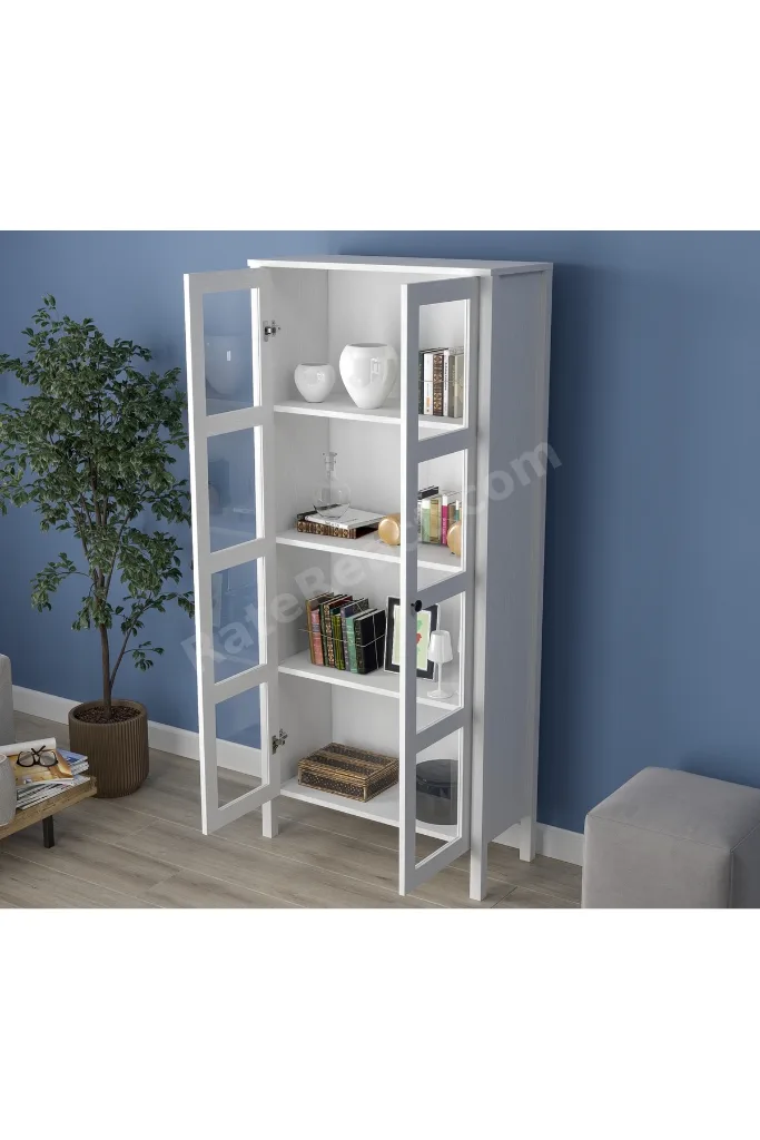 Sakura Romy Cam Kapaklı Çok amaçlı dolap/Kitaplık/Vitrin-wood Beyaz-minifiks Bağlantılıa