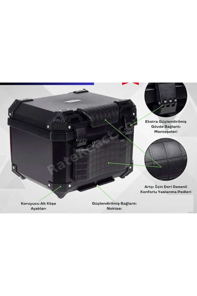 Rexx Topcase Premium 60 Litre ABS Motosiklet Çantası kırılmaz karbon siyah renk
