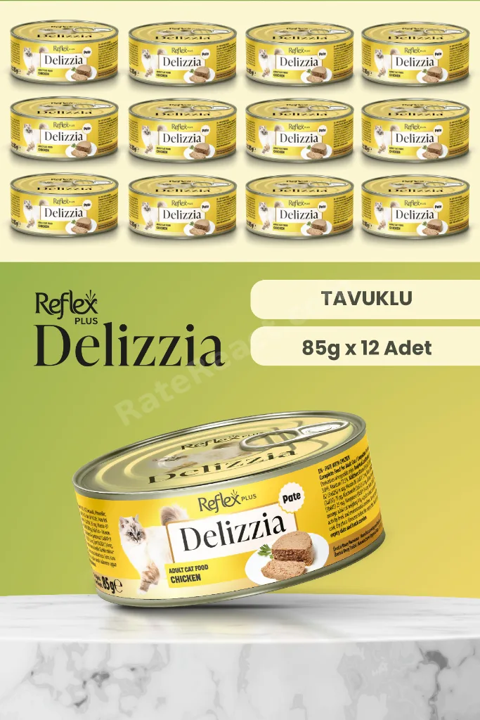 Plus Delizzia / Kıyılmış Tavuklu Yetişkin Kedi Maması 85g x 12 Adet