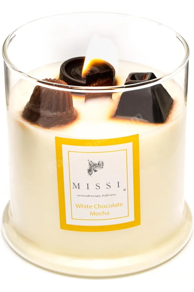 Büyük Üfleme Cam Ahşap Fitilli Whıte Chocolate Mocha Vegan Mum (380 gr) revif 827927