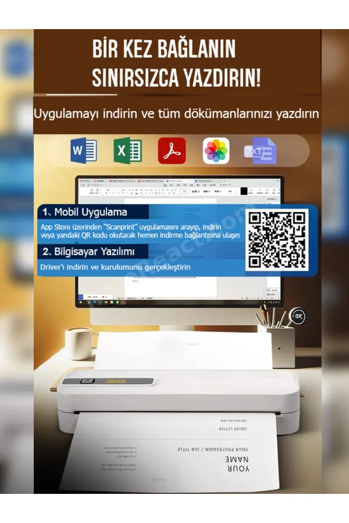 Şarjlı Kablosuz Taşınabilir Yazıcı | Mini Bluetooth Mobil Yazıcı Termal A4 Yazıcı 2600mAh Batarya