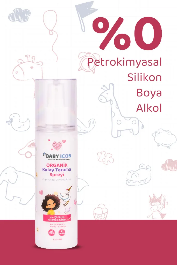 %100 Organik Vegan Kolay Saç Tarama Spreyi Çocuklar İçin Nemlendirici Lavanta Papatya Özlü 200ML