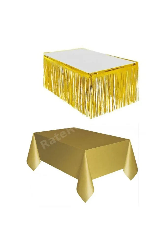 4 PARÇA GOLD MASA ÖRTÜSÜ,GOLD MASA ETEĞİ, 2 ADET GOLD ARKA FON