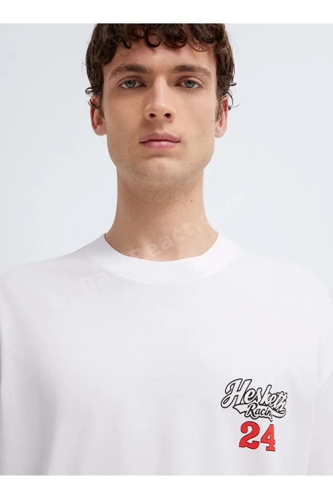 M0613352 Hasketti 24 Racing Baskılı Tişört Erkek T-Shirt BEYAZ