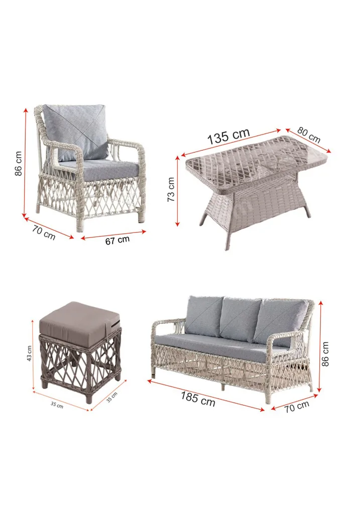 Edra Rattan Puflu Bahçe Balkon Takımı 3+1+1+Camlı Masa Cappuccino