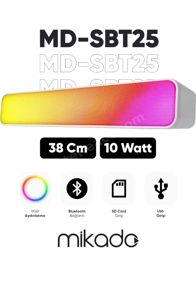 Md-sbt25 Beyaz Rgb Oyuncu Speaker Soundbar Sese Duyar 10wmicrosd Taşınır Bluetooth Hoparlör Speaker