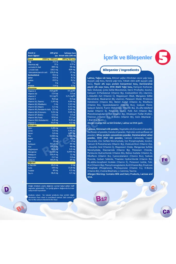 5 Numara Devam Sütü 2 Yaş+ 800 gr x 8 Adet