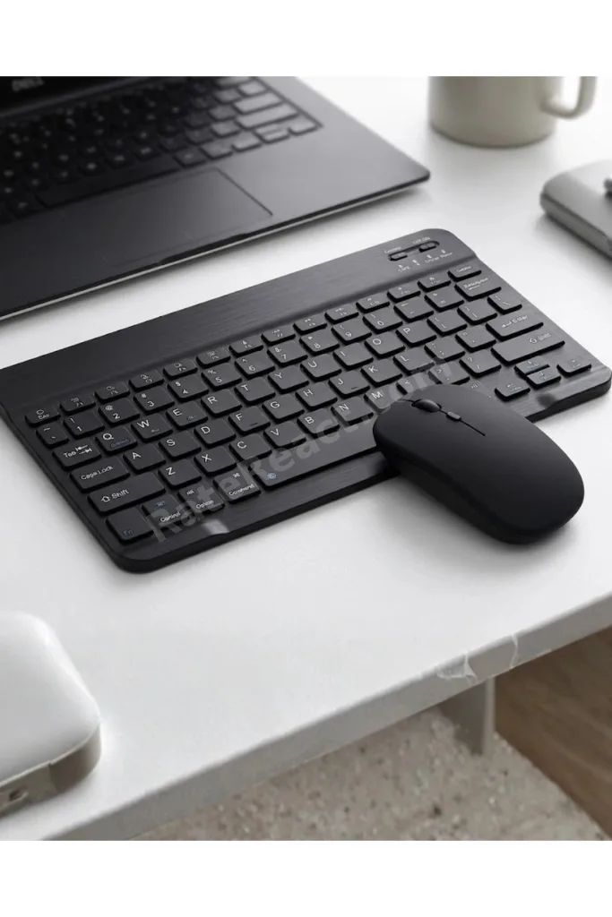 Mey İthalat® Kablosuz Bluetooth Klavye Mouse Seti Wireless Sessiz İnce Tasarım Çoklu Uyumlu