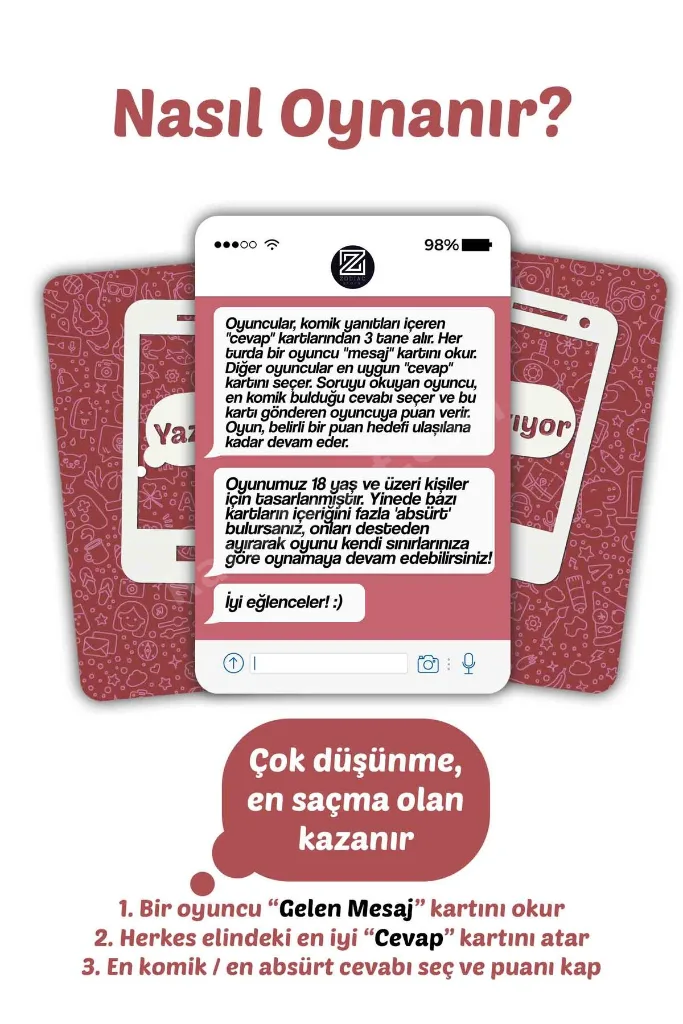 Yazıyor… (+18) – 108 Cevap & 60 Mesaj Kartı – Yetişkin Parti Oyunu