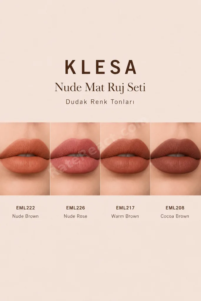 4’lü Nude Mat Ruj Seti Kahve Tonları Mat Bitişli Dudak Makyajı