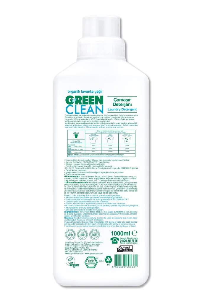Bitkisel Çamaşır Deterjanı 1000 ml (20 Yıkama)