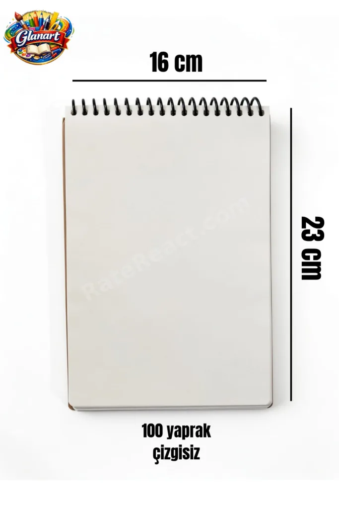 üstten spiralli 100 yaprak çizgisiz orta boy sert kapak bloknot defter kraft kağıt 16x23 cm