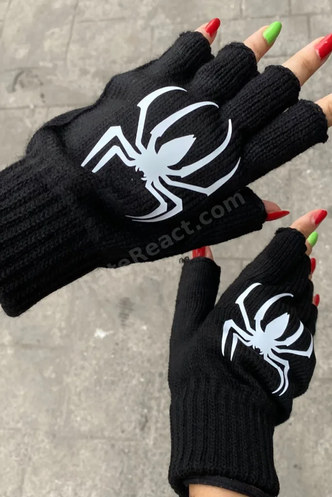 Siyah Spider Kesik Parmak Unisex Eldiven