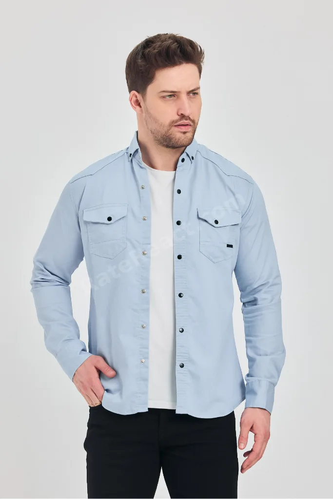 Slim Fit Erkek Kot Gömlek A.Mavi 5XL BEDEN 110-115 KİLO