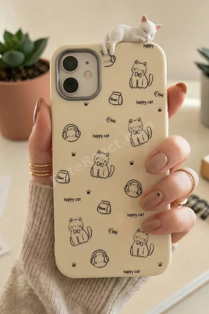 iPhone 11 3D Uyuyan Kedi Figürlü Happy Cat Desenli Silikon Telefon Kılıfı