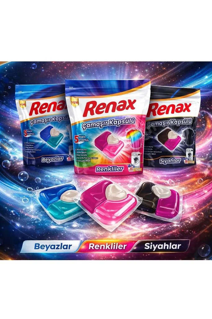 Çamaşır Kapsülü 30 Yıkama Beyazlar-Renkliler-Siyahlar 3 lü Paket