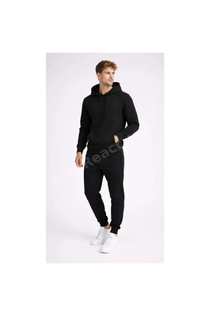 Sevgili - Arkadaş Çift Kombini Unisex Baskısız Basic 3 İplik Kapüşonlu Eşofman Takımı 4lü Takım